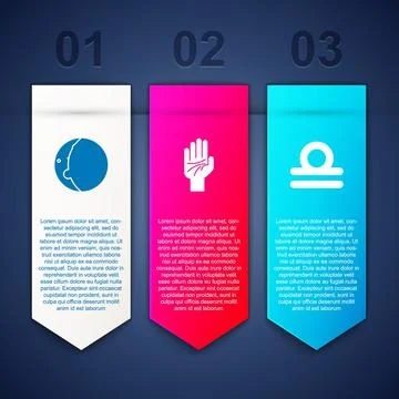 Set Eclipse of the sun, Palmistry hand and Libra zodiac. Business infographic Illustrazione stock