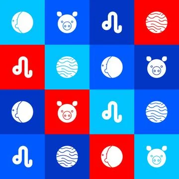 Set Eclipse of the sun, Pig zodiac, Leo and Planet Venus icon. Vector イラスト素材