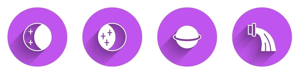Set Eclipse of the sun, Planet Saturn and Aquarius zodiac icon with long sh.. Ilustração Stock