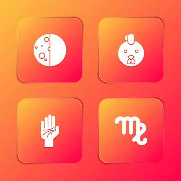 Set Eclipse of the sun, Rooster zodiac, Palmistry hand and Virgo icon. Vector Stockillustratie