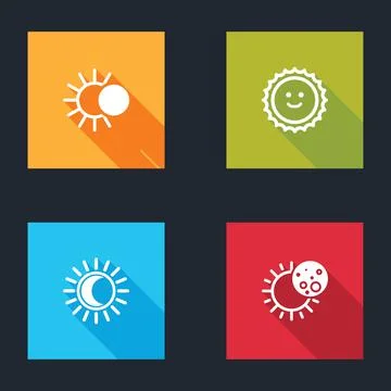 Set Eclipse of the sun, Sun, and icon. Vector Ilustração Stock