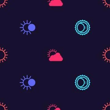 Set Eclipse of the sun, , Sun and cloud weather and on seamless pattern. Vector Stock Illustration
