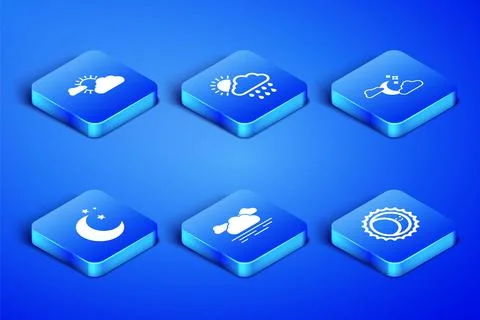 Set Eclipse of the sun, Sun and cloud weather, Cloud, Moon stars, with rain and Ilustração Stock