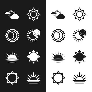 Set Eclipse of the sun, Sun and cloud weather, Sunset,  and  icon. Vector 스톡 일러스트
