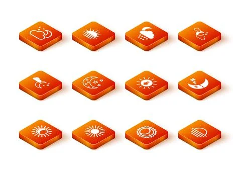 Set Eclipse of the sun, Sun, Cloud with moon and stars, Moon, Sunset,  and ic Ilustração Stock