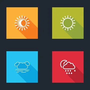 Set Eclipse of the sun, Sun, Cloud and with rain and moon icon. Vector Ilustração Stock
