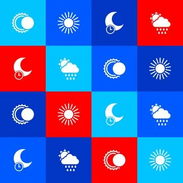 Set Eclipse of the sun, Sun, Sleeping moon and Cloud with rain and icon. Vect 스톡 일러스트