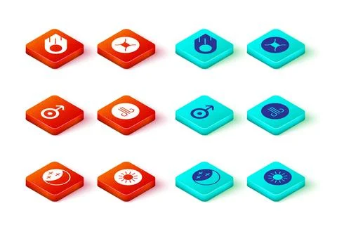 Set Eclipse of the sun, Sun, Symbol Uranus, Windy weather, Gemini zodiac and Stock Illustration