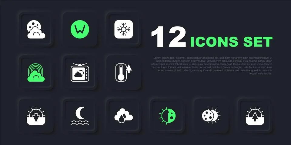 Set Eclipse of the sun, Sunrise, Weather forecast, Day night cycle, Rainbow.. 스톡 일러스트