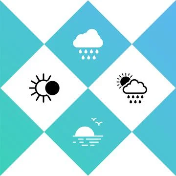 Set Eclipse of the sun, Sunset, Cloud with rain and and icon. Vector Ilustração Stock