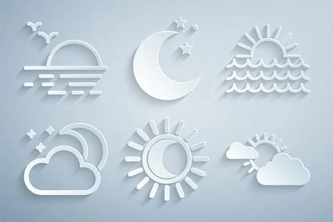 Set Eclipse of the sun, Sunset, Cloud with moon and stars, cloud weather, Moo Ilustração Stock