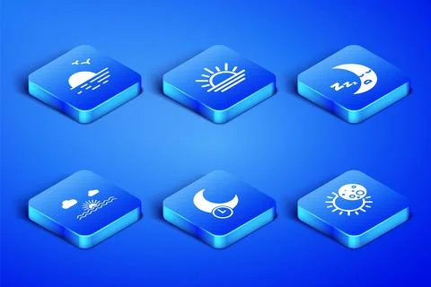 Set Eclipse of the sun, Sunset, Sleeping moon, and Moon icon icon. Vector Ilustração Stock