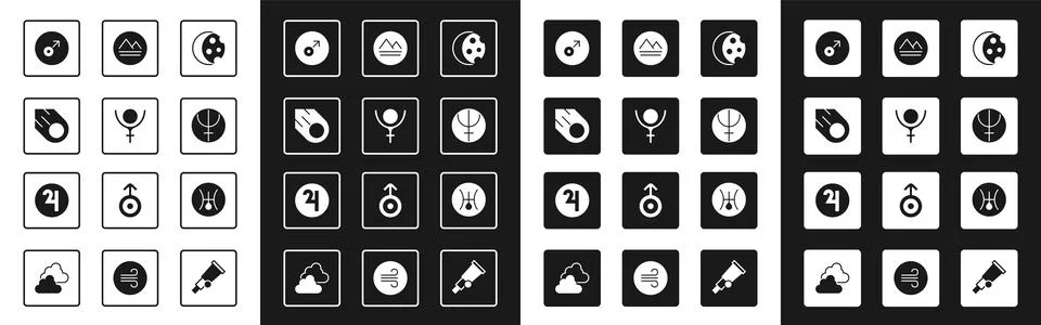Set Eclipse of the sun, Symbol Pluto, Comet, Mars symbol, Neptune planet, Earth 스톡 일러스트