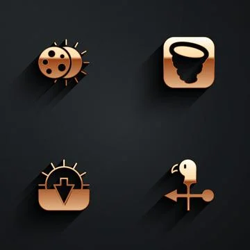 Set Eclipse of the sun, Tornado, Sunset and Rooster weather vane icon with long Stock Illustration