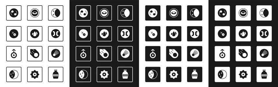 Set Eclipse of the sun, Water drop, Venus symbol, Cancer zodiac, Pisces, Me.. 스톡 일러스트
