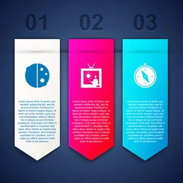Set Eclipse of the sun, Weather forecast and Compass. Business infographic Illustrazione stock