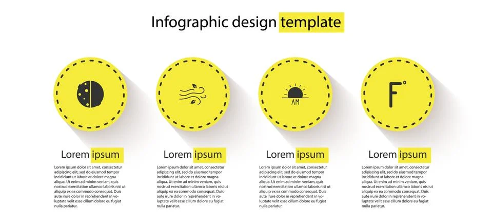 Set Eclipse of the sun, Wind, Sunrise and Fahrenheit. Business infographic Illustrazione stock