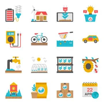 Set of Eco and Farming Flat Icons Stock Illustration