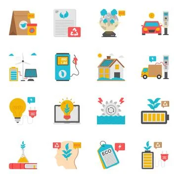 Set of Eco and Recycling Flat Icons Stock Illustration