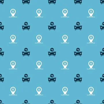 Set Eco car and Charging parking electric on seamless pattern. Vector Illustrazione stock