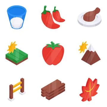 Set of Eco Flat Isometric Icons Stock Illustration
