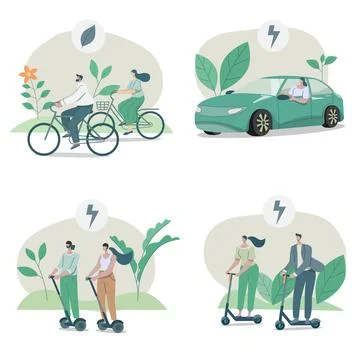 Set of Eco friendly alternative ecological transportation, People choose ve.. Stock Illustration