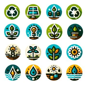 Set of eco friendly icon with color and black outlines. Stock Illustration