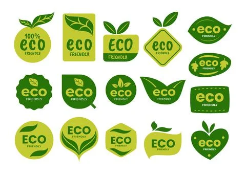 Set of eco friendly icons set collection, Eco friendly labels with green le.. イラスト素材