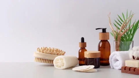Set of eco friendly natural spa products on white background Stock-Footage 306481951