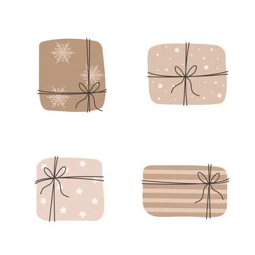 Set of eco gift box. isolated on white background. Collection of natural craft Stock Illustration