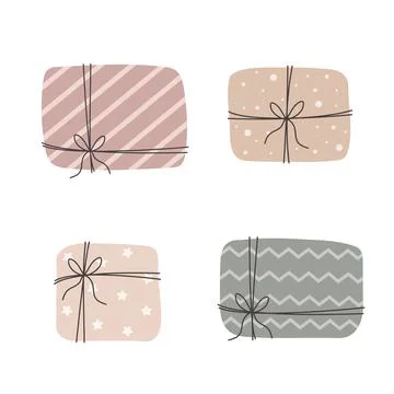 Set of eco gift box. isolated on white background. Collection of natural craft Stock Illustration