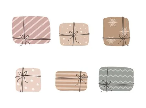 Set of eco gift box. isolated on white background. Collection of natural craft 스톡 일러스트