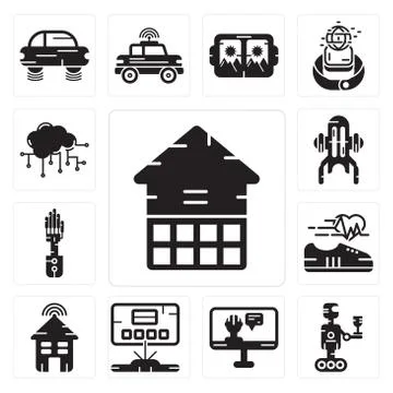 Set of Eco house, Robot, Artificial intelligence, Hologram, Smart Shoe, Mecha Gratis stockillustratie
