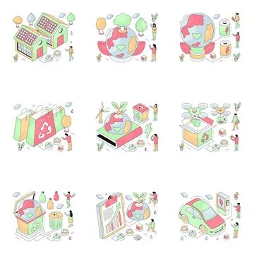 Set of Eco Isometric Illustrations Stock Illustration