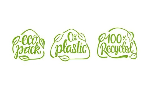 Set eco packaging handwritten sign of eco friendly, natural and organic labels Stock Illustration