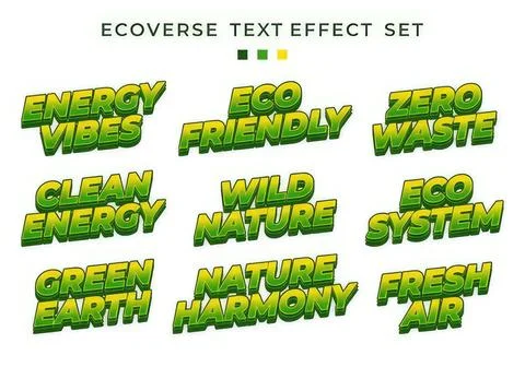 Set of eco-themed text effects with green and yellow colors 스톡 일러스트