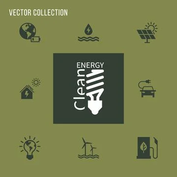 Set of eco vector icons in flat style. Eco collection with various icons on the Stock Illustration