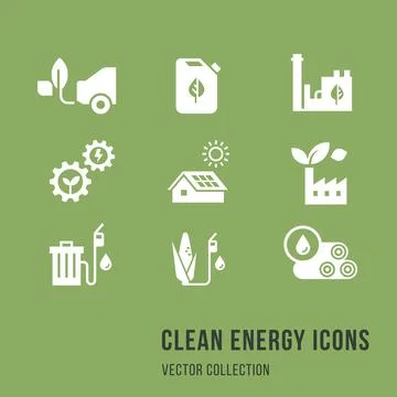 Set of eco vector icons in flat style. Eco collection with various icons on the Stock Illustration