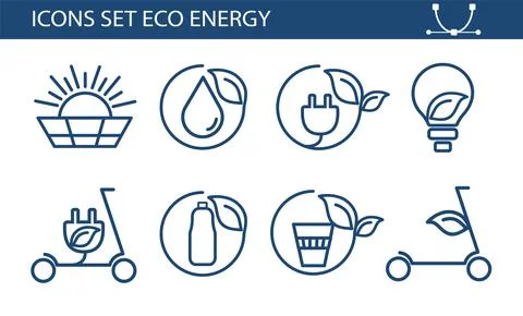 Set of eco vector icons in flat style. Eco collection with various icons on the Stock Illustration
