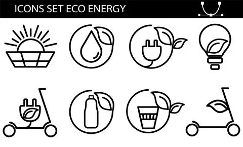 Set of eco vector icons in flat style. Eco collection with various icons on the Stock Illustration