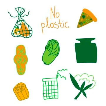 Set of ecological illustrations in green,orange.A collection for saving Stock Illustration