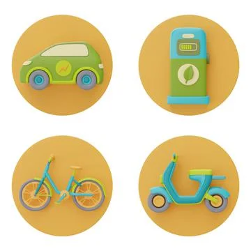 Set of ecology and alternative source of electricity symbol, 3d rendering. Stock Illustration