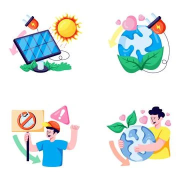 Set of Ecology and Environment Flat Illustrations Stock Illustration