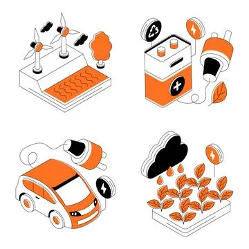 Set of Ecology and Environment Isometric Illustrations Stock Illustration