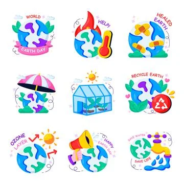 Set of Ecology and Nature Flat Illustrations Stock Illustration