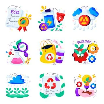 Set of Ecology and Recycling Flat Illustrations Stock Illustration
