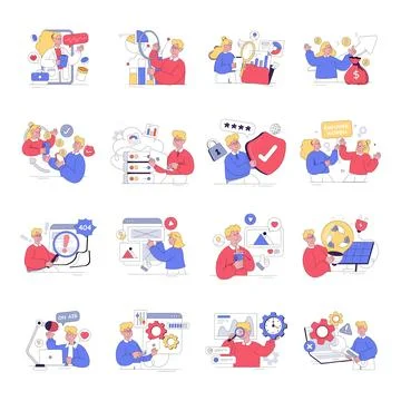Set of Ecology and Security Flat Illustrations Stock Illustration