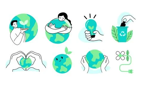 Set of ecology concept with characters. flat illustration. Stock Illustration