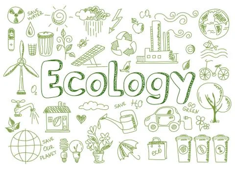 Set of ecology, ecology problem and green energy Illustrazione stock