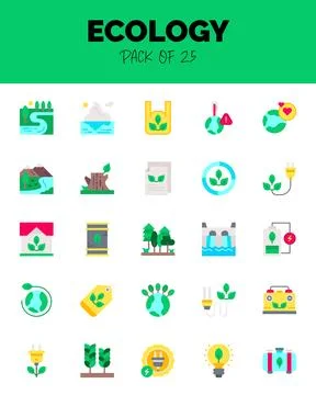 Set of Ecology flat icons for logo &amp; web. Vector illustration Stock Illustration